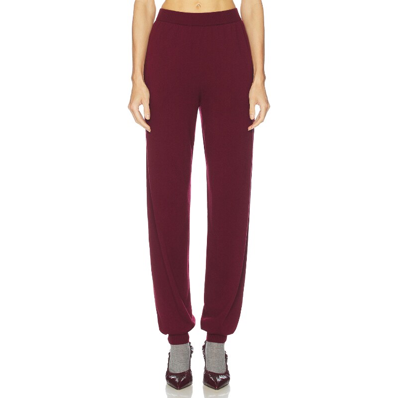 [早秋新品]Helsa酒红色休闲裤松紧腰通勤修身高腰裤装REVOLVE