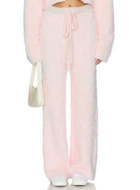 Boys Lie 运动长裤粉色毛绒保暖美式休闲风裤子REVOLVE小众新款