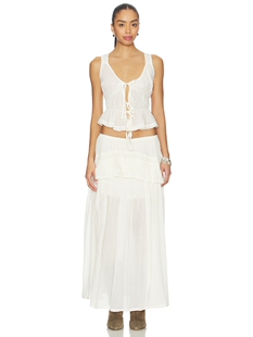 FreePeople白色荷叶边吊带多层长裙度假风套装 新品 REVOLVE 春季