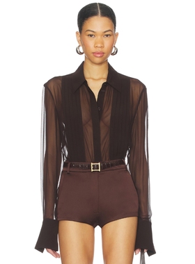 SANS FAFF MEGHAN 真丝衬衫 revolve小众新款 巧克力色