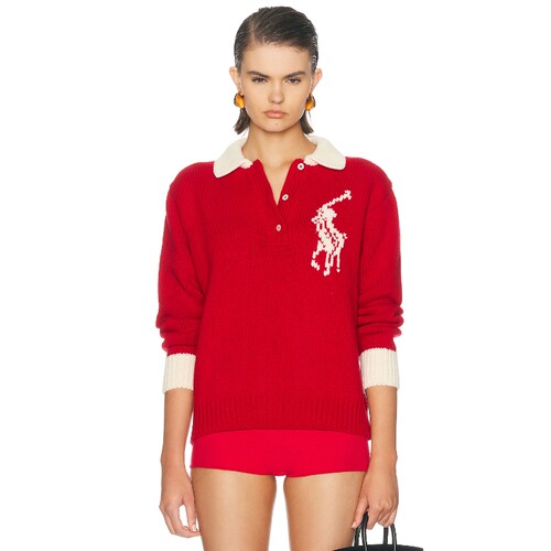 Polo Ralph Lauren红色上衣撞色印花通勤风秋冬新品毛衣REVOLVE