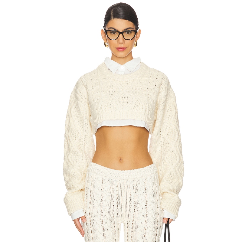 博主同款LIONESS 圆领针织短款毛衣假两件衬衫简约上衣REVOLVE