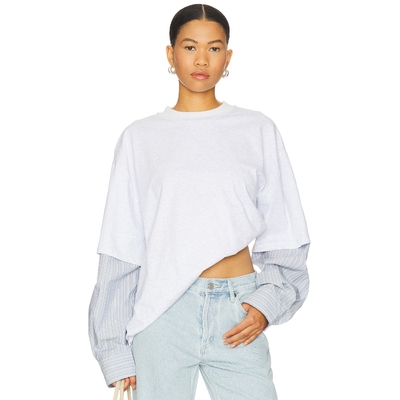 [春季新品]LIONESS 圆领卫衣休闲宽松假两件条纹长袖上衣REVOLVE