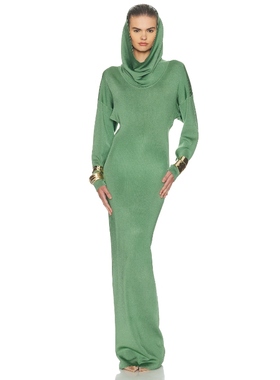 [冬季新品]Helsa 光泽感连帽垂领连衣裙针织礼服裙绿色REVOLVE