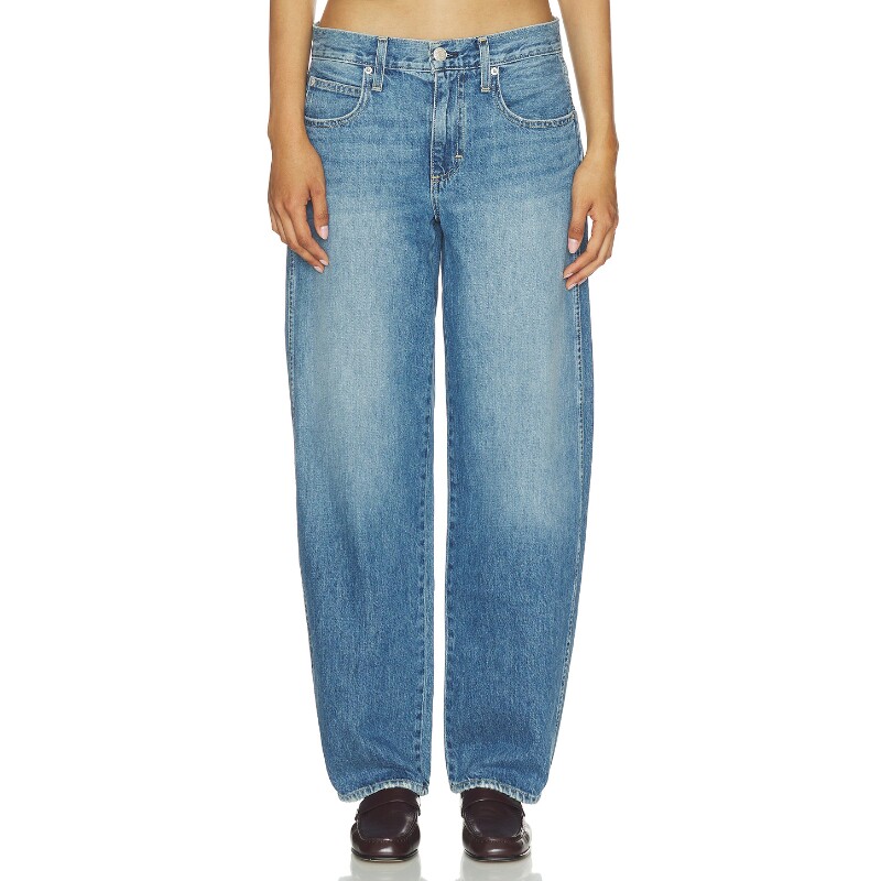 AMO Denim早秋新品浅蓝裤装纽扣牛仔通勤风阔腿牛仔裤REVOLVE