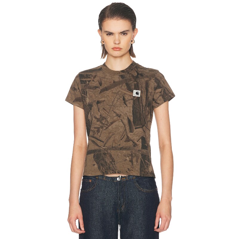 Carhartt WIP棕色上衣印花贴布标短款简约风T恤秋冬新品REVOLVE