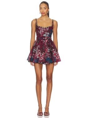 [冬季新品]LA FUORI GARDEN 中长款连衣裙 酒红色REVOLVE小众