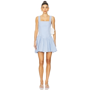 WeWoreWhat 吊带连衣裙条纹收腰显瘦百褶短裙REVOLVE