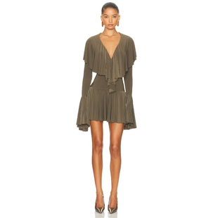 [冬季新品]Norma Kamali诺玛卡玛丽荷叶边连衣裙橄榄色REVOLVE