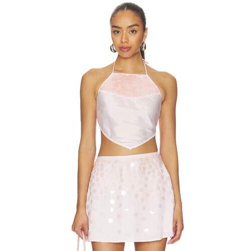 [秋冬新品]For Love&Lemons浅粉色背心挂脖缎面辣妹风REVOLVE