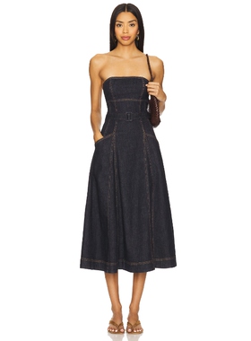 self-portrait Denim Bandeau Midi Dress 蓝色REVOLVE小众新款