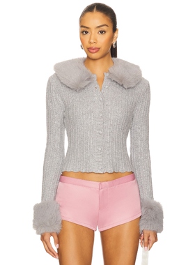 [春季新品]GUIZIO仿毛拼接针织开衫灰色设计复古少女感REVOLVE