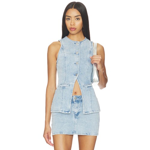 [秋冬新品]MORE TO COME浅蓝背心纽扣牛仔辣妹上装REVOLVE