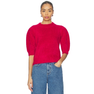 毛衣REVOLVE 酒红泡泡袖 Bobi 多巴胺甜酷风