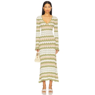 MINKPINK MELODY 中长款连衣裙女夏 绿色REVOLVE小众新款