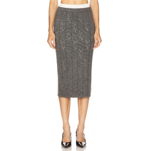 针织半身裙 Dot 灰色气质修身 中长款 Line 短裙REVOLVE小众新款