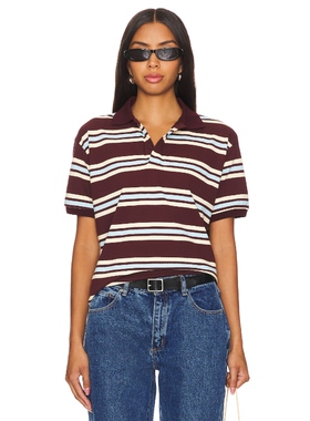 LIONESS POLO 衫棕色REVOLVE小众老钱风复古条纹休闲短袖上衣