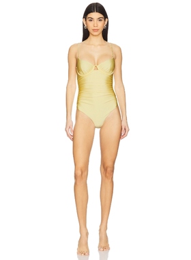 SIMKHAI LAINE RUCHED CUP 一件式泳装 黄色REVOLVE新款