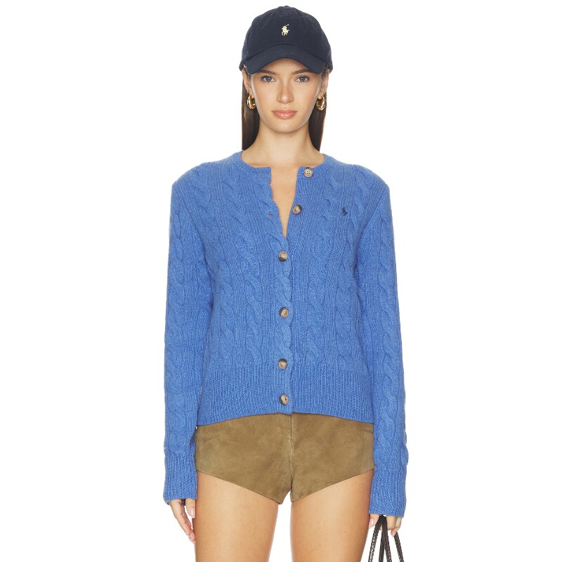 Polo Ralph Lauren蓝色上衣麻花纽扣短款简约风保暖毛衣REVOLVE
