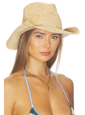 Nikki Beach米白色珍珠大檐防晒草编宽檐帽度假风秋冬新品REVOLVE