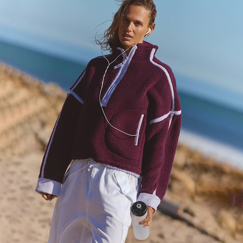 【海外直邮】Free People 半拉链上衣紫色美式休闲风卫衣REVOLVE