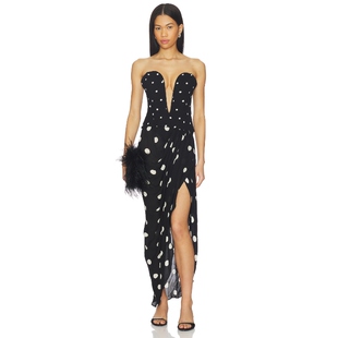 ADRIANA DEGREAS POLKA DOT 无带迷迪裙 黑色REVOLVE小众新款