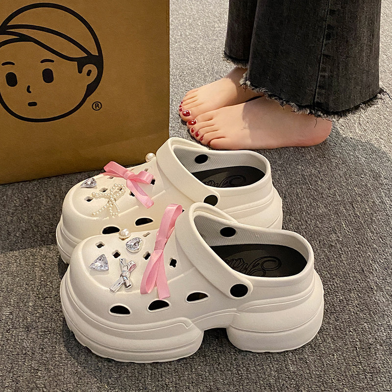 10.0cm高跟厚底踩屎感洞洞鞋女款夏季外穿增高防滑防臭沙滩拖鞋女