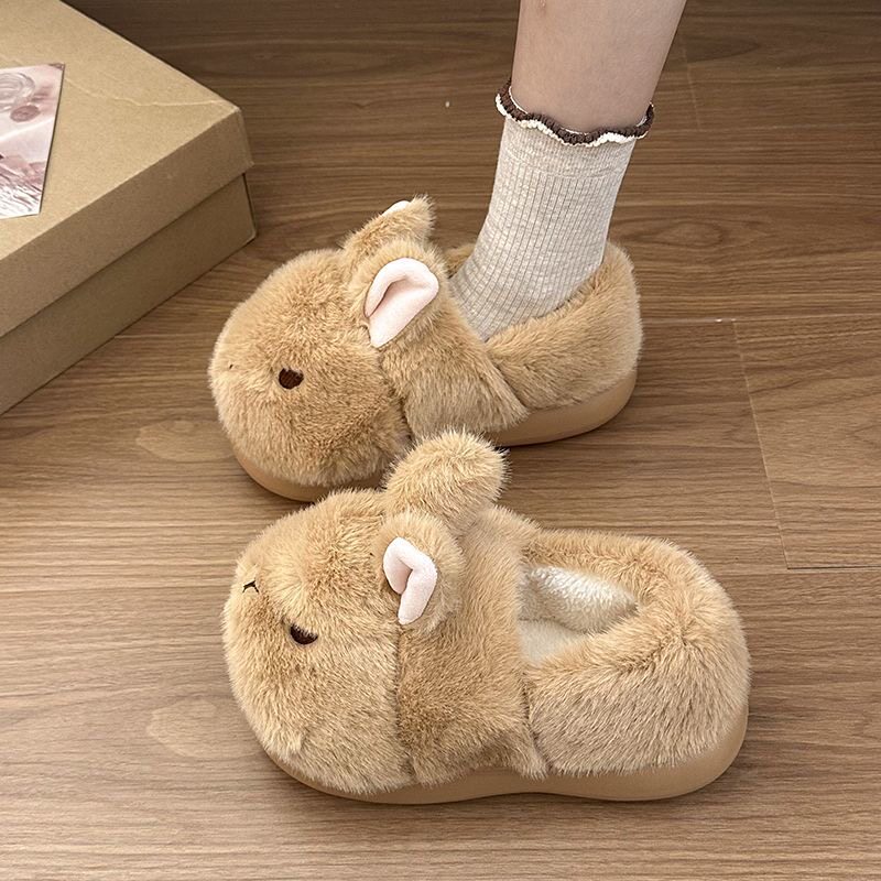 可爱兔兔包跟棉拖鞋女冬