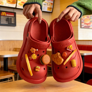 eva两穿海边度假防滑沙滩凉拖网红夏季 女 薯条汉堡足弓厚底洞洞鞋