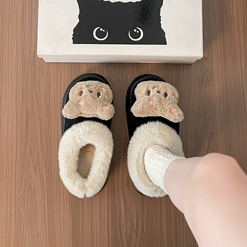 2026新款加绒厚底雪地靴女款冬季室内家居防滑保暖棉拖鞋包跟短靴