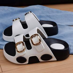 潮流休闲拖鞋 女夏外穿一字带防滑增高时尚 厚底凉拖鞋 2026新款