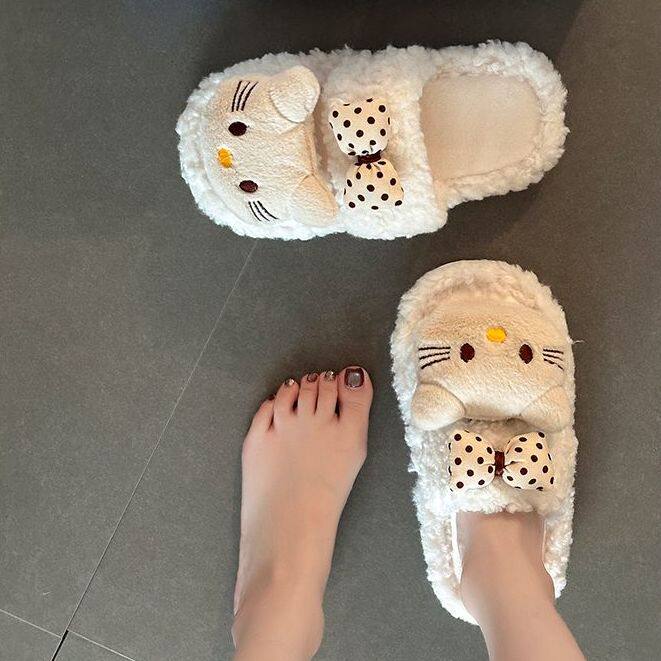 可爱卡通KT猫毛毛拖鞋女