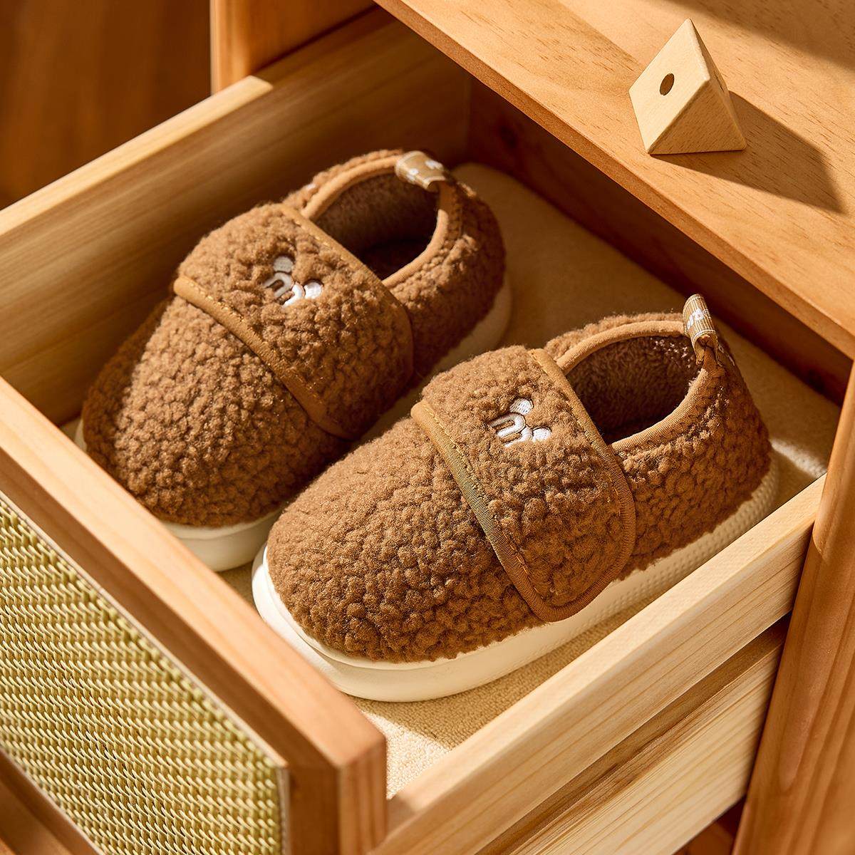 儿童棉拖鞋男童冬季加绒保暖室内居家防滑中大童包跟毛绒棉鞋女童