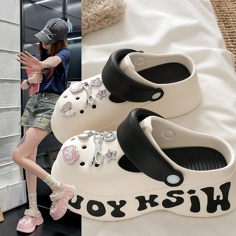 厚底增高跟EVA洞洞鞋女士2026新款时尚超火夏季外穿厚底沙滩拖鞋