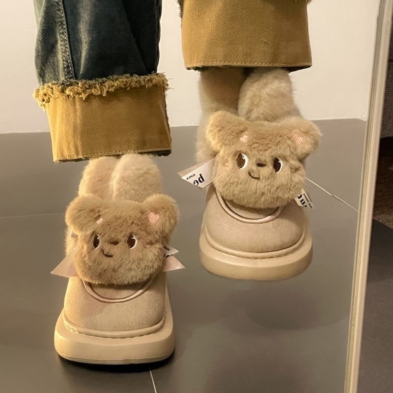 2026新款加绒厚底雪地靴女款冬季室内家居防滑保暖棉拖鞋包跟短靴