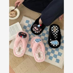 防滑百搭居家夹脚女士户外毛毛人字拖舒适秋冬可爱企鹅小鱼棉拖鞋
