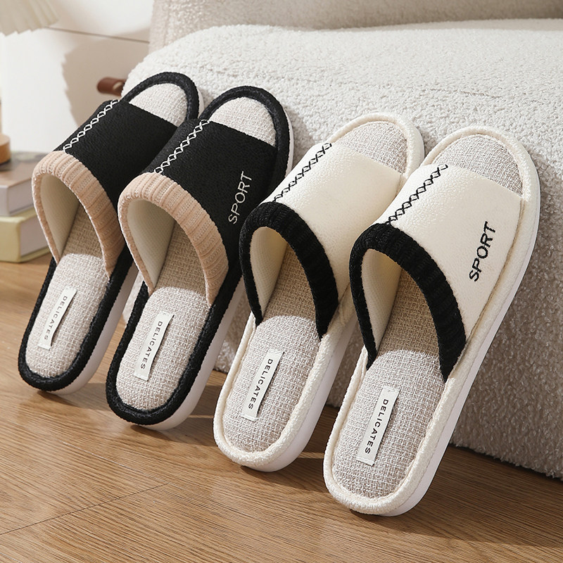 大码亚麻拖鞋情侣男女士室内防滑防臭居家春秋软底静音棉麻拖鞋子