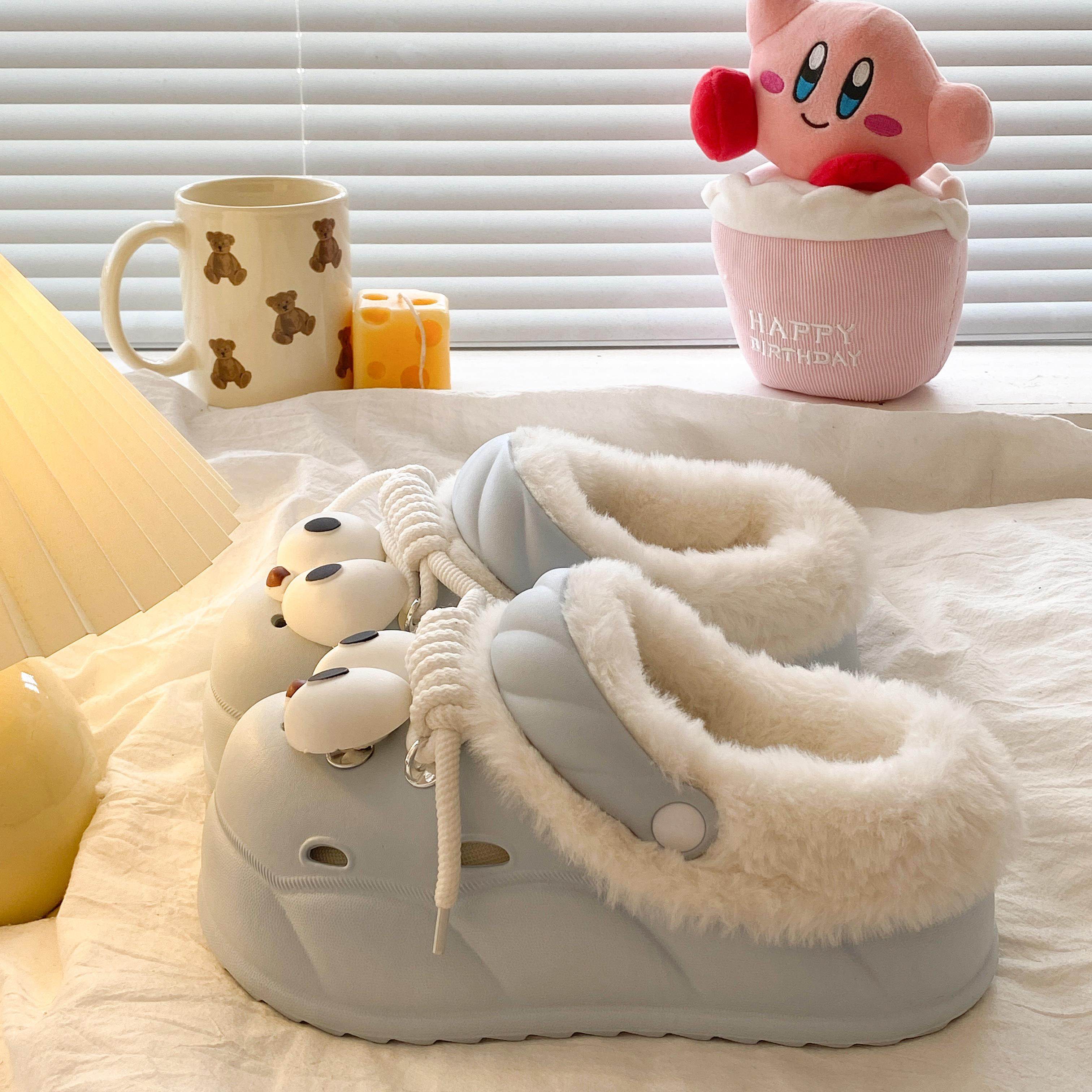 踩屎感外穿学生半包跟宿舍防滑棉拖鞋女款保暖厚底加绒冬季毛毛鞋