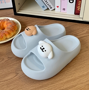 外穿软底居家防滑室内凉拖鞋 卡通小狗厚底增高EVA拖鞋 女夏季