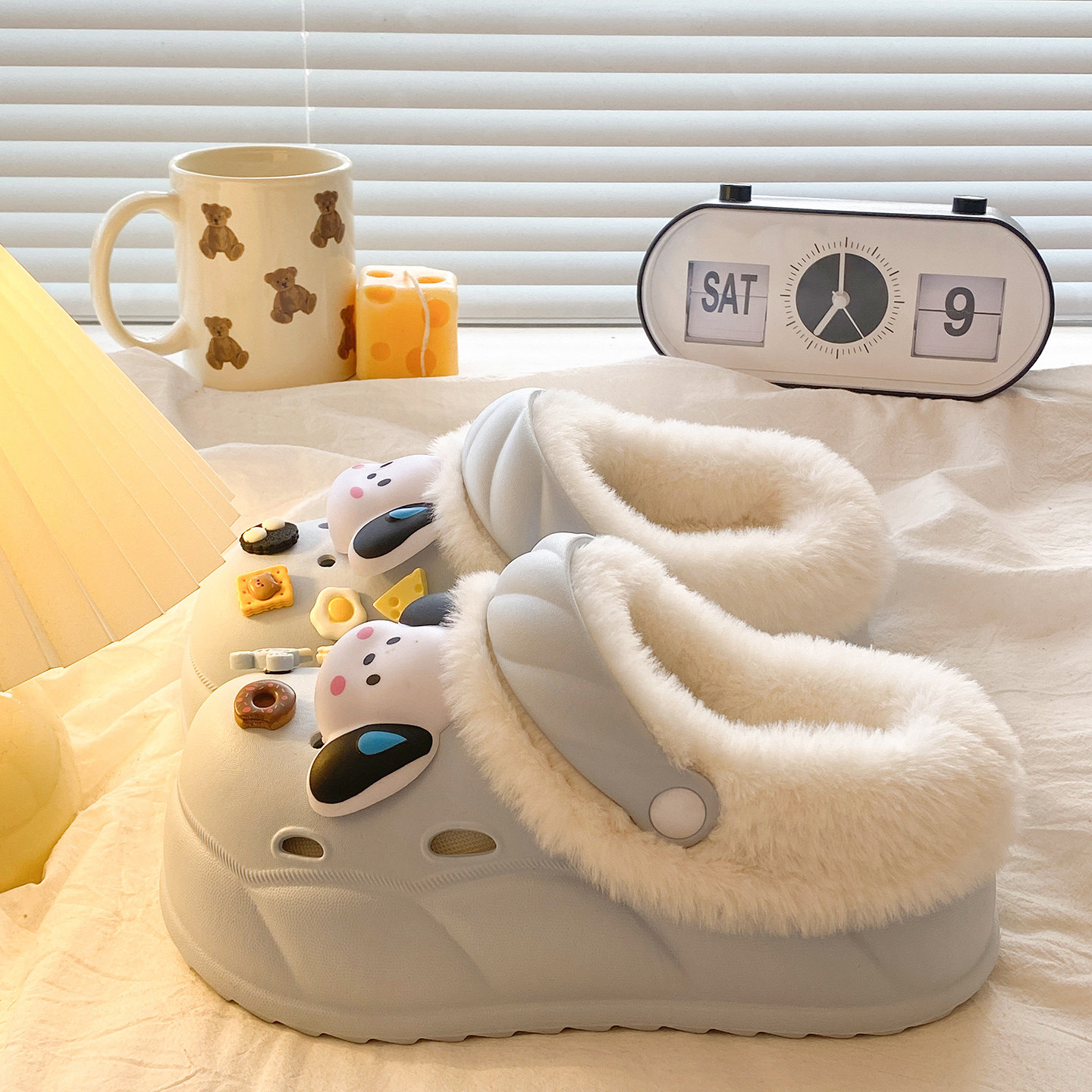 踩屎感宿舍防滑情侣冬季外穿半包跟棉拖鞋女款厚底保暖加绒毛毛鞋