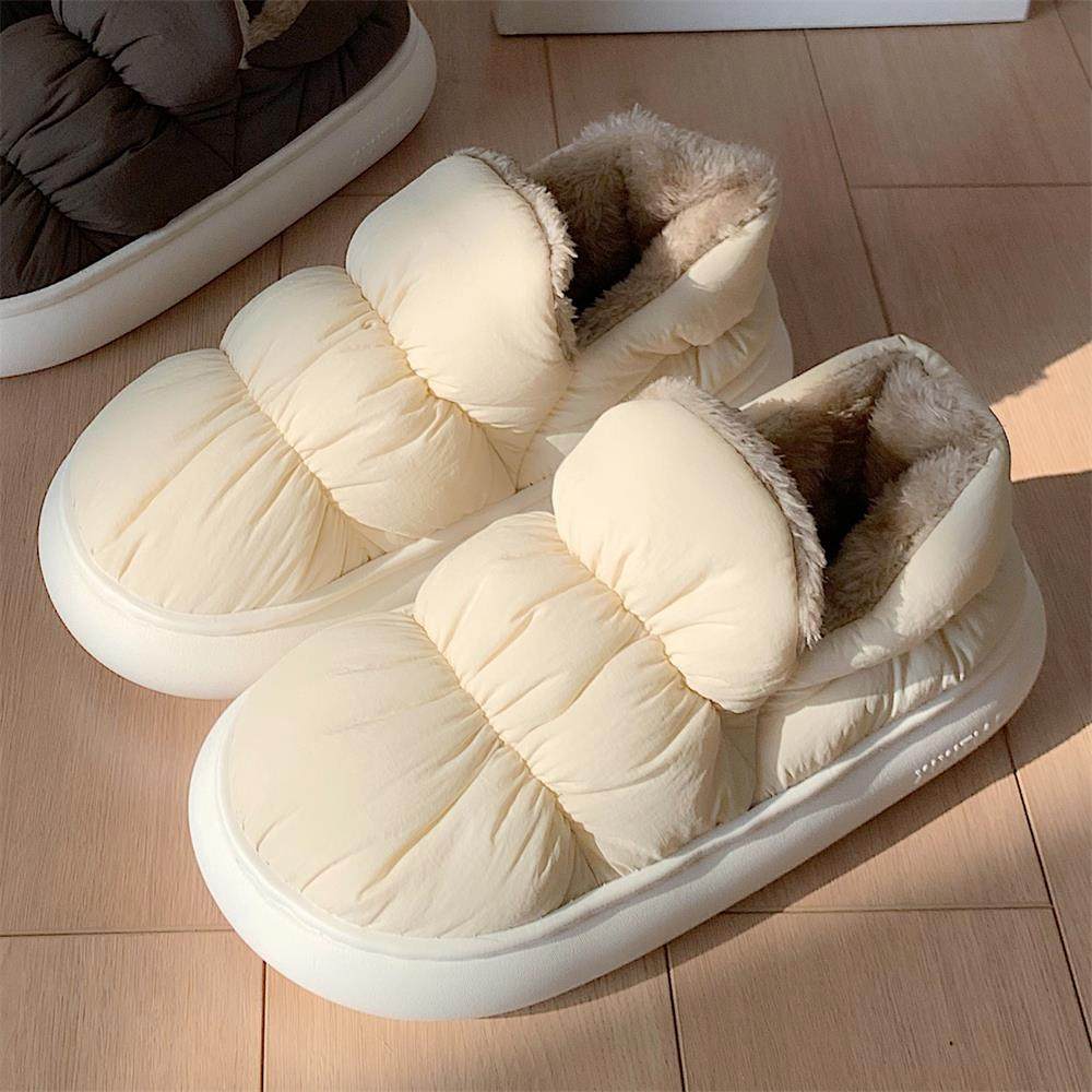 男女冬季ins简约纯色情侣月子软底鞋居家外穿防滑保暖包跟棉拖鞋