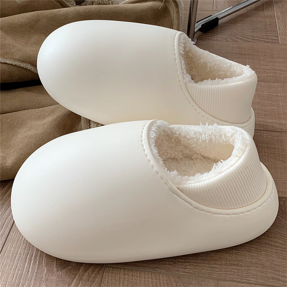 情侣冬季居家软底保暖棉拖鞋男女防水简约外穿全包跟月子鞋鹅蛋鞋