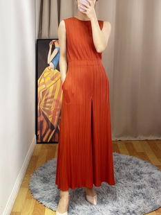 阔腿连身裤 Pleats纯色洋气无袖 潮高腰褶皱连体衣 Basic 三宅连体裤