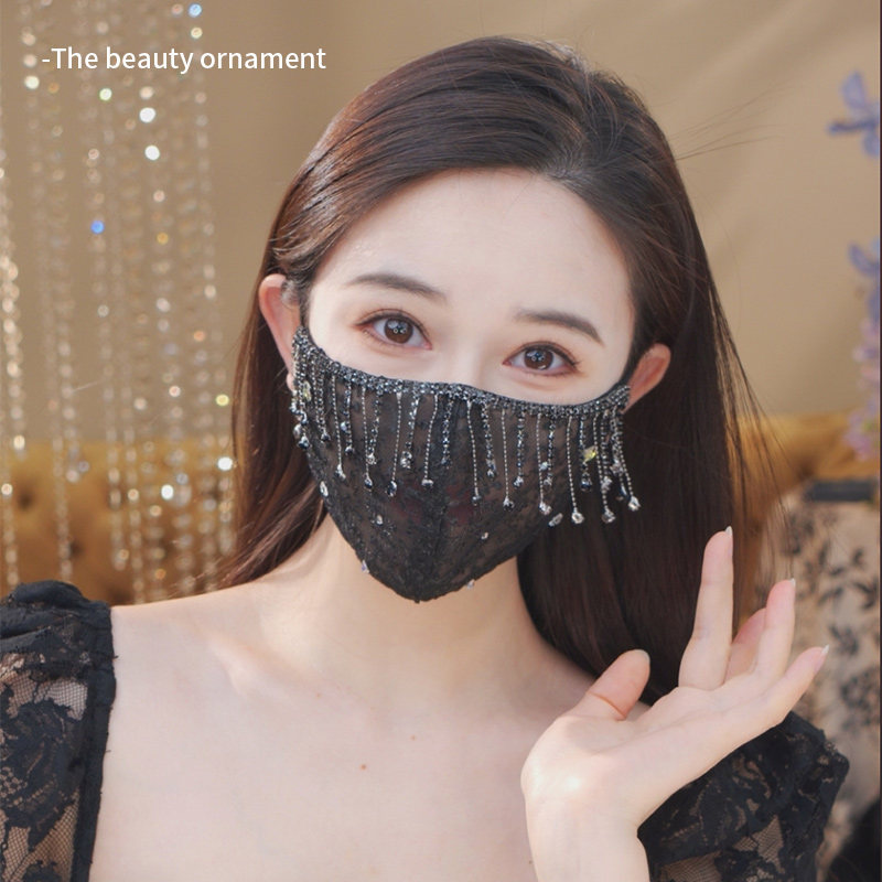 时尚刺绣蕾丝水钻流苏防晒口罩女高颜值3d立体透气面纱高级感面罩