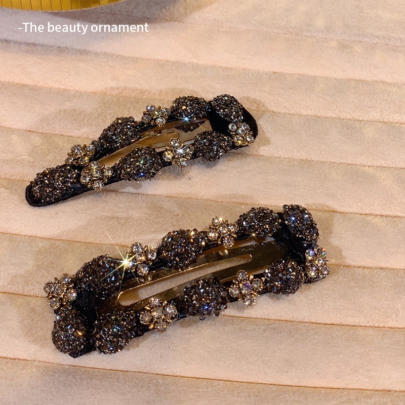 小香风黑色水钻发夹女