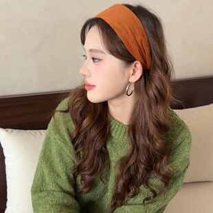 复古灯芯绒宽边发箍女遮白发洗脸头箍洋气时尚发捆日常外戴压发卡