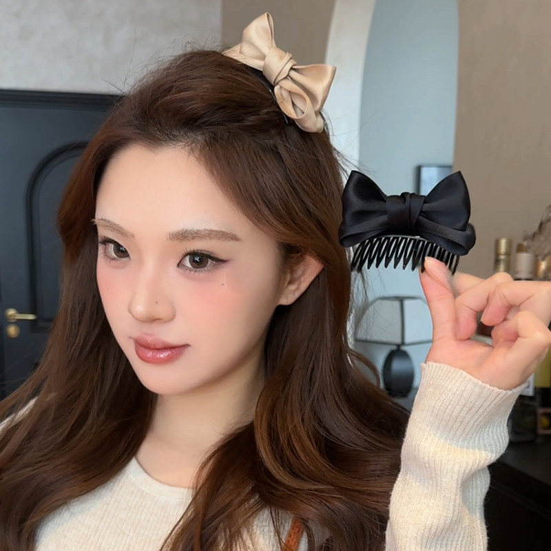 甜美立体蝴蝶结倒插梳刘海发夹女高颅顶洋气侧边碎发整理发卡发饰