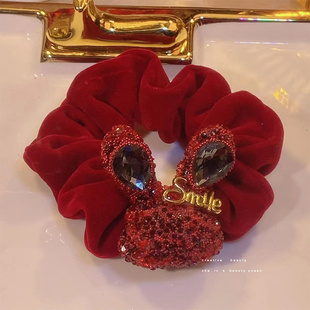 新年红色高弹力大肠发圈女小兔子发饰后脑勺扎马尾绑头发绳扎头绳