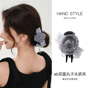 韩版双面蝴蝶结花朵小王子抓夹女低扎丸子头夹子后脑勺盘发马尾夹