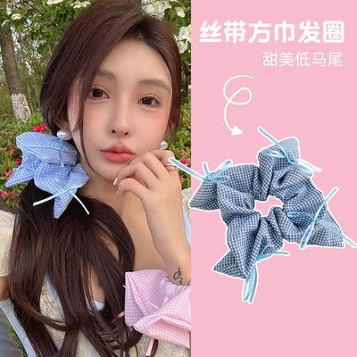 小清新丝带格子方巾大肠发圈女